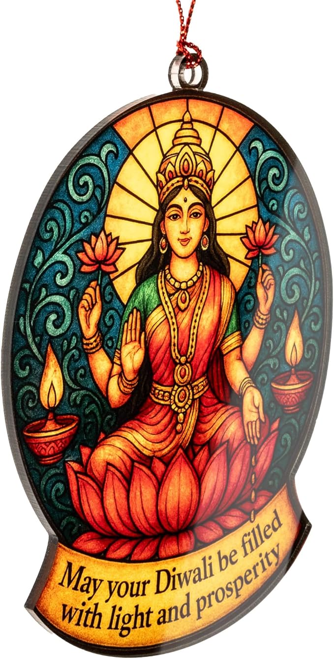Diwali Gifts - Decoration Items Indian - Diwali Gifts Indian for Family - Suncatcher Effect Window Hanging - car Hanging Diwa1 with Xmas envelopes