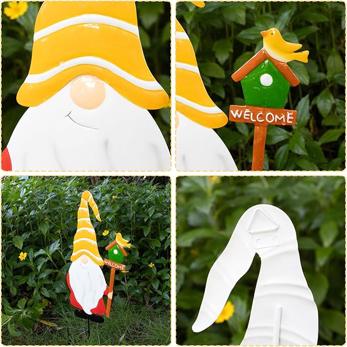 Metal Christmas Yard Signs Decor for Rust Prevention, Christmas Yard Stakes with Gnomes for Outside Garden Yard Lawn Porch Holiday Party(Yellow)