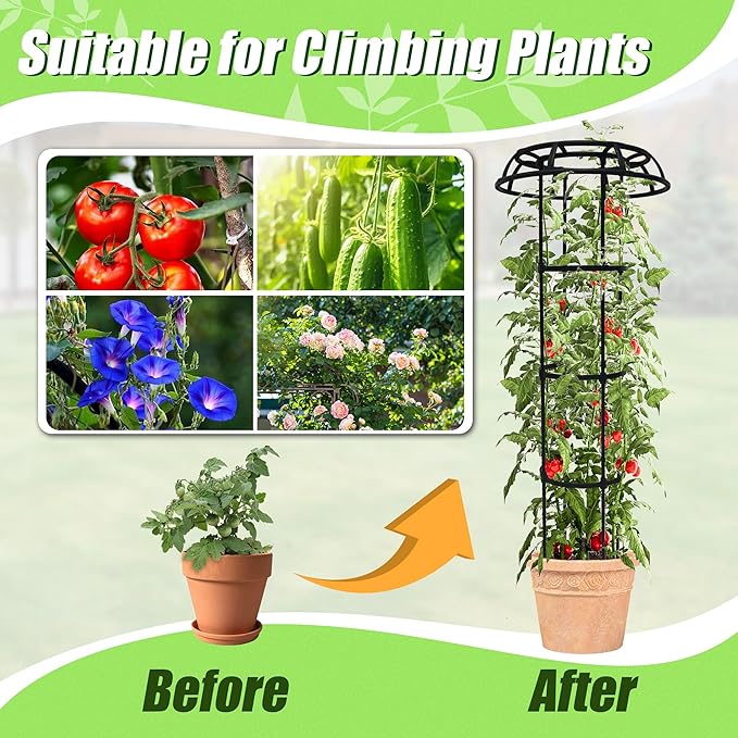 2 Pack 65 Inch Black Metal & Plastic Garden Trellis for Climbing Plants, Roses, Vines & Vegetables