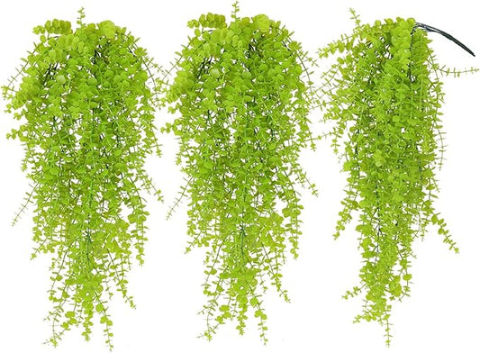 Fake Hanging Plants Faux Vine Leaves Artificial Green Eucalyptus Plants Fake Hanging Eucalyptus Leaf Plant Decorate Indoors Outdoors Decor of Living Room Kitchen Yard Garden Bedroom Wall(Light Green)