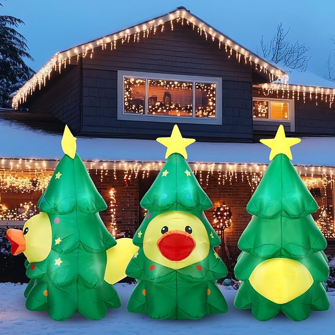 Leyndo 5FT Christmas Inflatables Decoration Outdoor Inflatables Duck with Build-in LEDs Lights Giant Blow Up Duck Wear Christmas Tree Costume for Mall Garden Patio Lawn Indoor Party