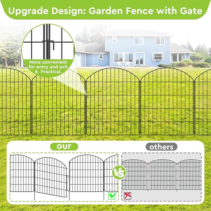 Decorative Garden Fence 5 Panels + 1 Gate, 30in (H) x 11.8ft (L), Rustproof Metal No Dig Fence Animal Barrier for Dog, Flower Edging for Yard & Patio Outdoor Landscape, Arched