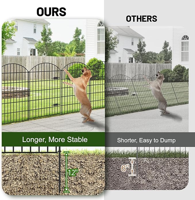 Metal Garden Fence with Gate 42in (H) x 18.7ft (L), 1 Gate+ 7 Panels Dog Fences Border Fence Animal Barrier, No Dig Garden Fencing for Yard Flower Bed Lawn Patio Outdoor, ECG4208G, Black
