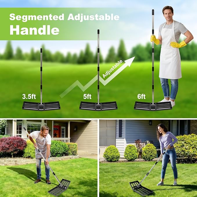 Labor-Saving Design Lawn Leveling Rake [Patent-Pending], 30"x10" Stainless Steel Yard Leveling Rake, 70" Adjustable Handle, Sand Leveling Rakes for Soil, Ground Leveler for Yard, Garden, Farm, Pasture