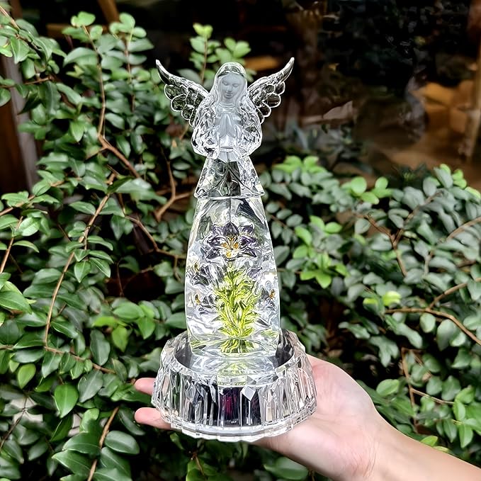 Acrylic Praying Angel Flower Fairy Figurine Statue Sculpture Figurine LED Lighted Home Table Desk Decorative Ornament