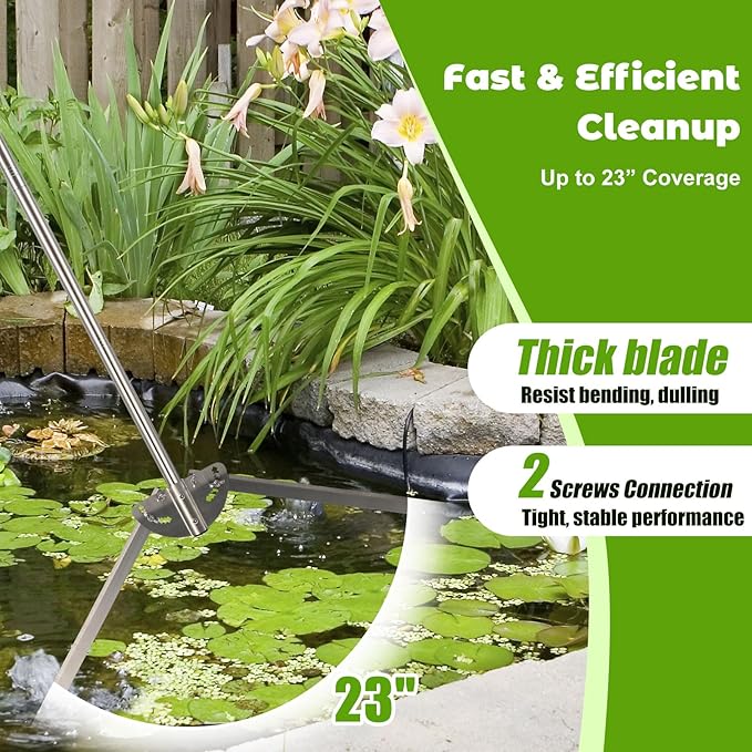 Lake Weed Cutter, Heavy Duty Large Aquatic Pond Plant Cutting Tool with Adjustable Cutting Angles,33 Foot Throw Rope,Pond Rake Weed Puller Killer for Cattail,Reed,Lilly,Chara Algae Removal Garden Tool