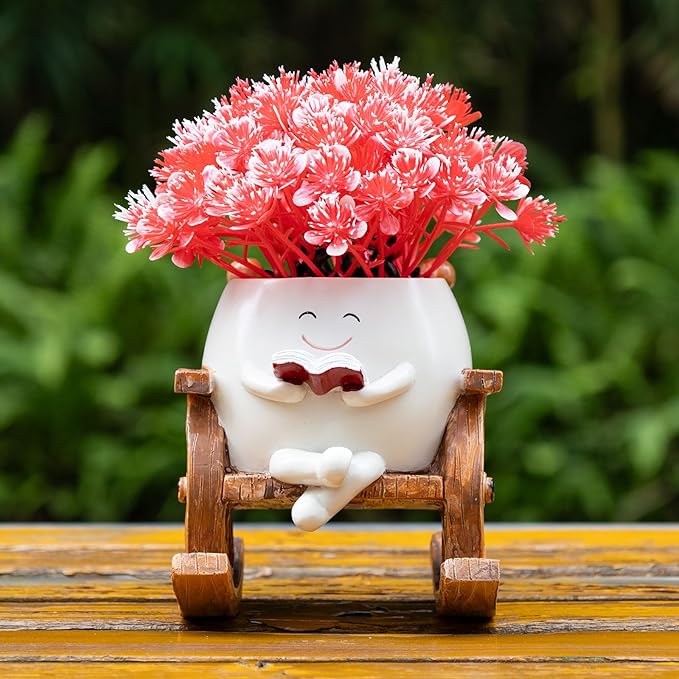 Smiley Face Planter Pots, Cute Rocking Chair Pot for Plants, Funny Flower Pot for Succulents with Drainage Hole Indoor & Outdoor, Gift Ideal for Lover Mother Grandma Friends(Rocking Chair Pot)