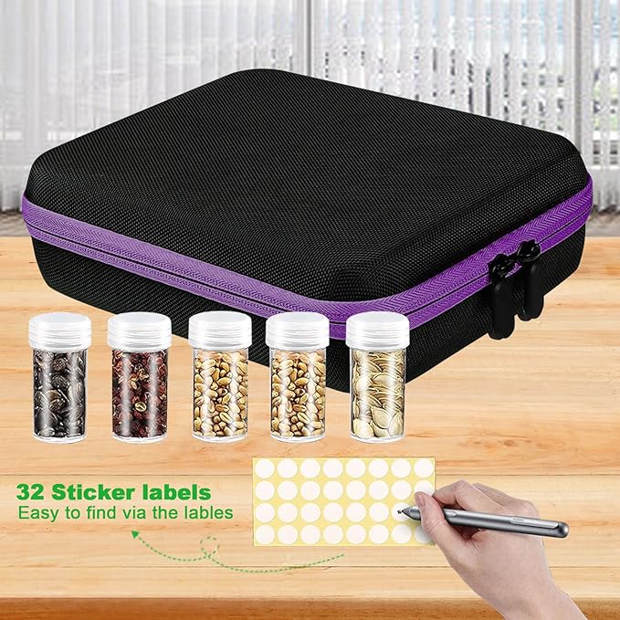 Tefola 30 pcs Seed Storage Organizer, Seed Organizer Storage Box with 30 Label Sticker, Flower Plant Garden Seed Storage Containers Can Be Used for Seeds, Jewelry, Diamond Storage（Purple）