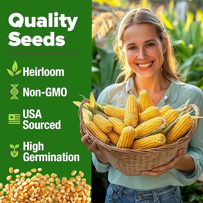 HOME GROWN Golden Bantam Corn 1 Pack 100 Heirloom Vegetable Seeds Grow Sweet Corn Outdoors Easy for Beginners & Great for Home Gardeners High Germination (Zea mays)