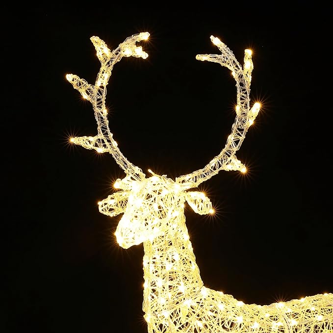 LuxenHome Lighted Reindeer Christmas Outdoor Yard Decorations, Prelit Runing Reindeer Indoor & Outdoor Christmas Decor with 300 LED Lights, Xmas Decorations for Front Porch, Lawn, Garden Display