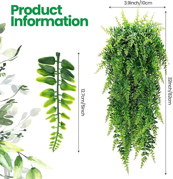 Geosar 42 Pcs Artificial Hanging Plants 32 Inch Hanging Boston Ferns Plastic Fake Plants for Wall Room Garden Wedding Garland Indoor Outdoor Decoration, No Basket