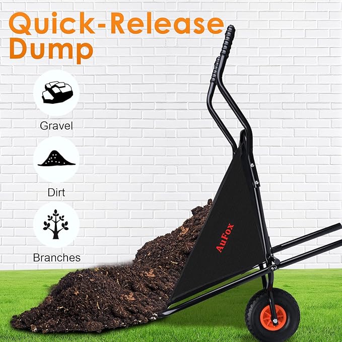 Collapsible Wheelbarrow, Foldable Yard Cart - Easy Loading & Dumping Garden Cart with Thickened Oxford Cloth for Nutrient Soil, Grass, Leaves & Garden Supplies