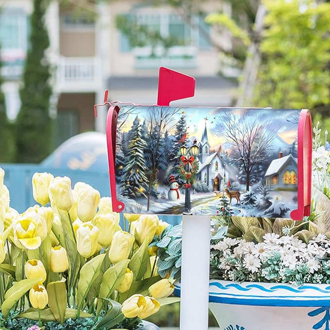 Winter Magnetic Mailbox Cover Blue Christmas Mailbox Cover Magnetic Standard Size 21 X 25.5 Inch Snowflakes Snowman Mailbox Post Cover Mailbox Wraps Mailbox Decor for Home Garden Outdoor Yard