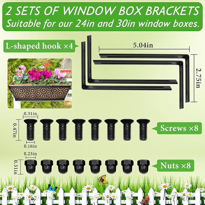 Halatool 2 Pack Window Box Brackets for Railing, Adjustable Heavy Duty Iron Window Flower Holder, Outdoor Sturdy Railing Planter Box Brackets for Fences, Balconies, and Gardens