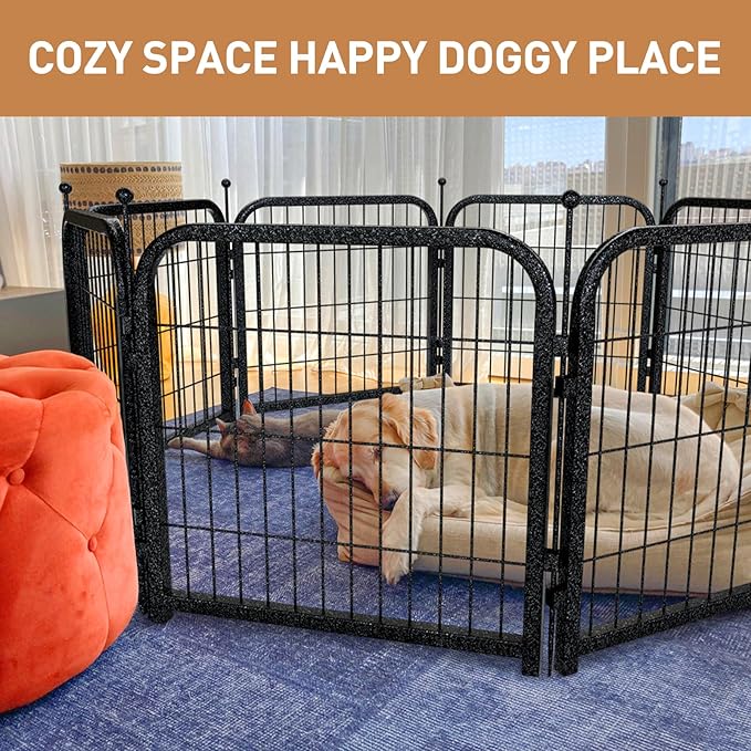 Metal Dog Playpen, 45" Inch Height 8 Panels, Large Dog Fence for Large/Medium/Small Dogs Indoor & Outdoor Bliss, Perfect Dog Pen for Camping, Yard and RV | Black-Silver