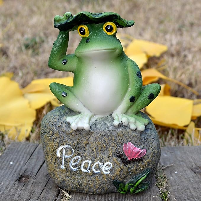Inspirational Frogs Garden Statues, 3 Pack Frog Sitting on Stone Sculptures Outdoor Decor for Patio, Yard, Pond & Fairy Garden