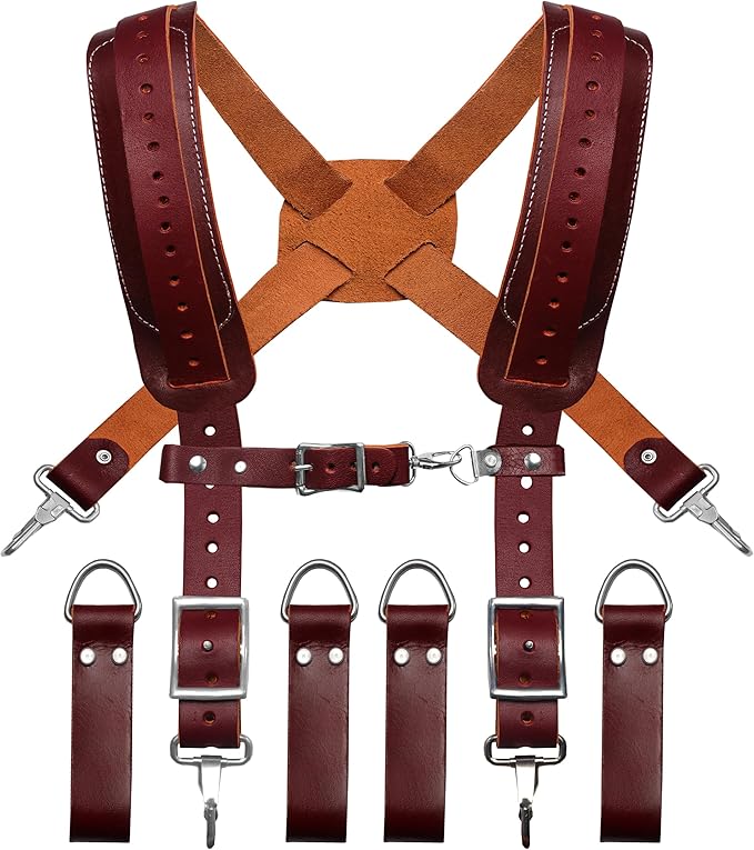 FUERI Tool Belt Leather Suspenders for Men Heavy Duty Bags Construction Carpenter Tools Electricians Framers