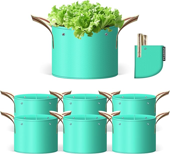 (BFCM Deal) 7 Pcs 20 Gallon Grow Bags, PE Garden Grow Bags for Plants with Branch-Binding Holes and Bottom Drain Holes, Ideal for Vegetables, Strawberries and Flowers