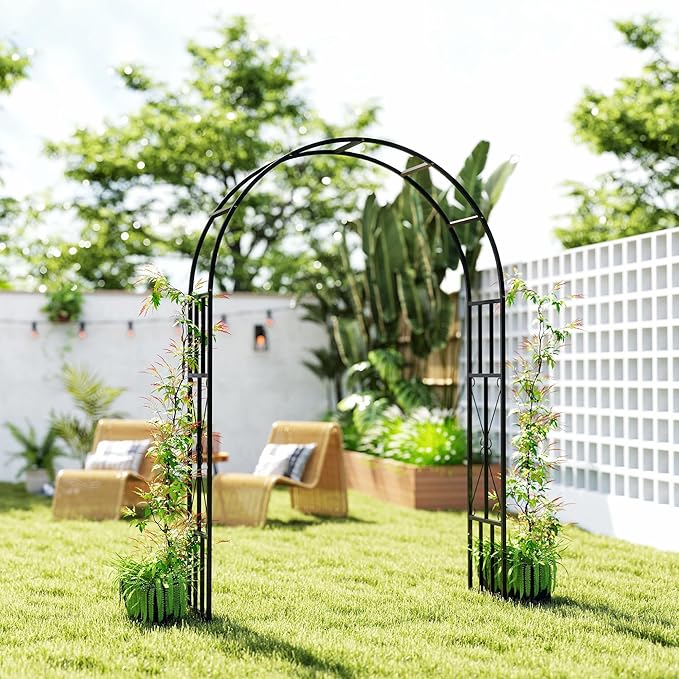 Outsunny 7.3ft Steel Garden Arch Trellis, Garden Arbor Trellis for Climbing Plants Roses Wisteria Vines, Flower Arch Wedding Arch Stand for Outdoor, Garden, Lawn, Backyard, Black