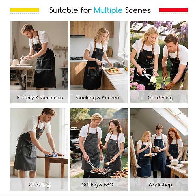 MEEDEN Painting Apron for Men Women: Adjustable Cross Back Waterproof Polyester Canvas Art Apron with 3 Pockets - Artist Apron for Acrylic Oil & Watercolor Painting, Gardening, Cooking - Taupe