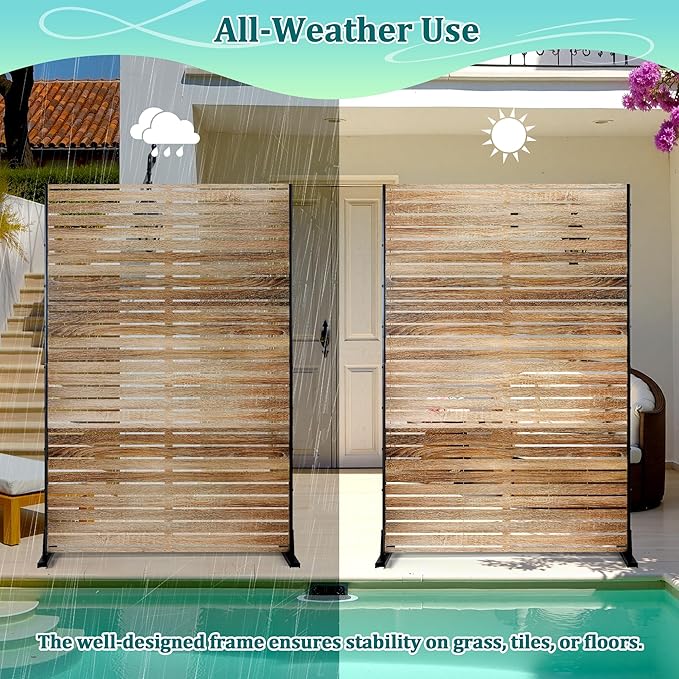 Metal Privacy Screen Outdoor Privacy Screen, Freestanding Fence Panel for Outside, 72''H×47''W, Decorative Screen Panel for Backyard/Patio/Deck