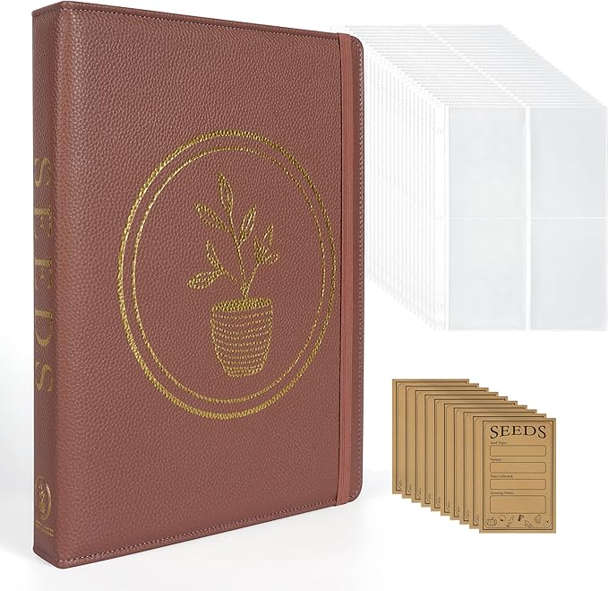 Seed Storage Binder for Gardeners – Seed Packet Organizer Binder with Side-Loading Sleeves, Dividers & Blank Seed Envelopes | Garden Seed Storage System Holds 100 Packets