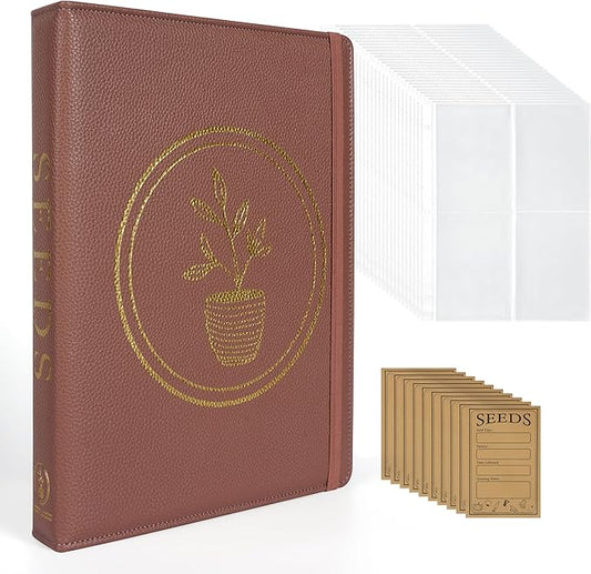 Seed Storage Binder for Gardeners – Seed Packet Organizer Binder with Side-Loading Sleeves, Dividers & Blank Seed Envelopes | Garden Seed Storage System Holds 100 Packets