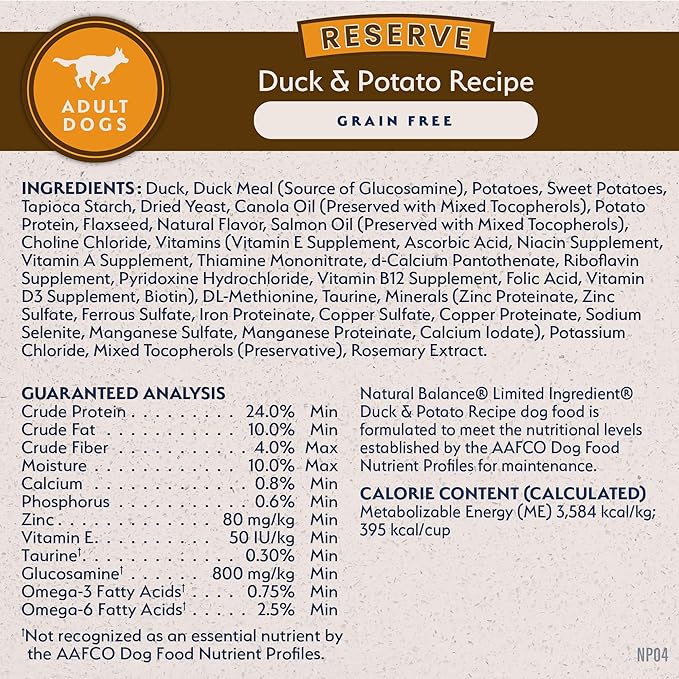Natural Balance Limited Ingredient Adult Grain-Free Dry Dog Food, Reserve Duck & Potato Recipe, 12 Pound (Pack of 1)