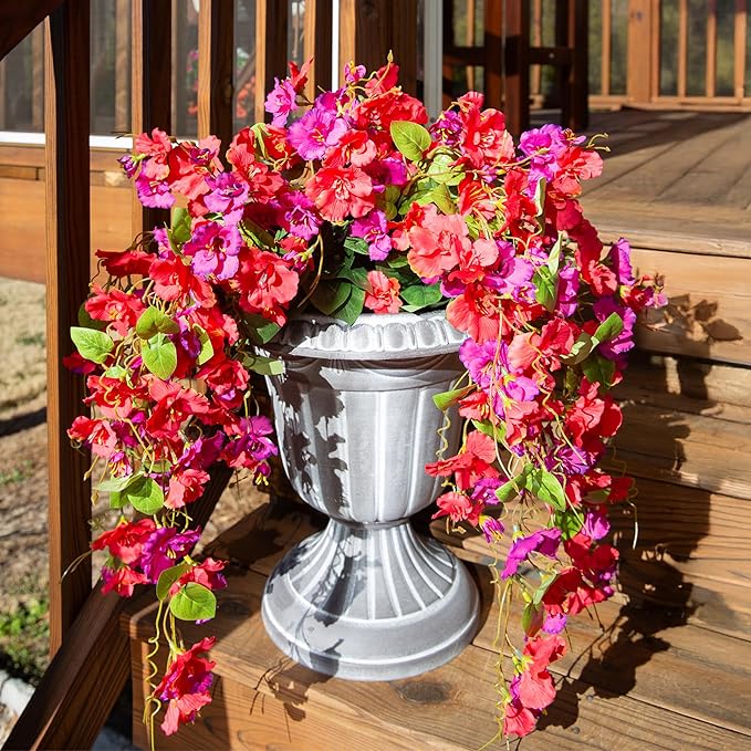 Artificial Hibiscus Fake Hanging Flowers Plants for Outdoors Spring Decoration, 4pcs Faux Silk Outside Hibiscus Long Trailing Vines Realistic UV Resistant for Front Door Planter Porch Patio Yard Urn