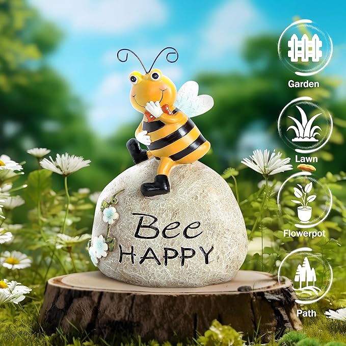 Garden Decor Bee Outdoor Statues Sculpture Bumblebee Figurine for Patio Lawn Porch Yard Backyard Honey Bees for Insect Lovers Gifts Garden Ornaments for Home Decor Spring Summer
