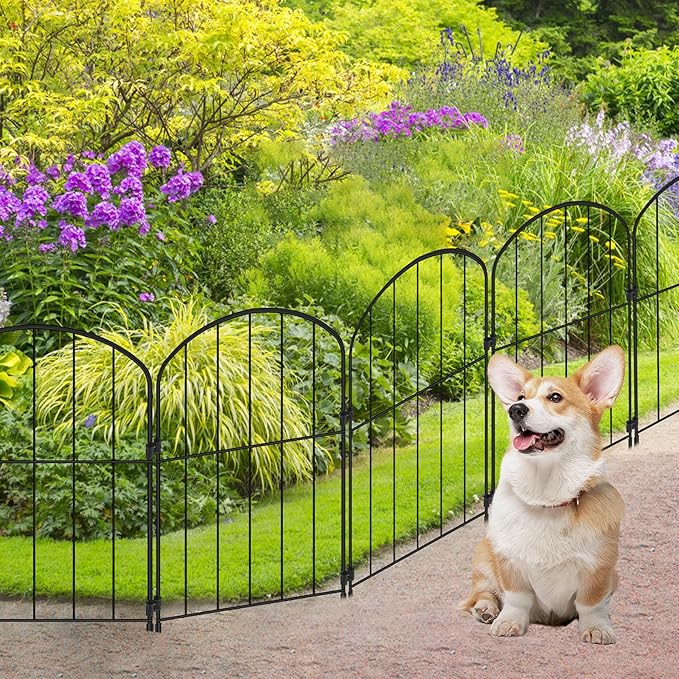 Decorative Garden Fence 24in (H) x 21ft (L), 20 Panels No Dig Garden Fencing Animal Barrier for Dogs Rabbits Arched Flower Bed Edging, Metal Wire Border Panel for Outdoor Patio Yard Decor