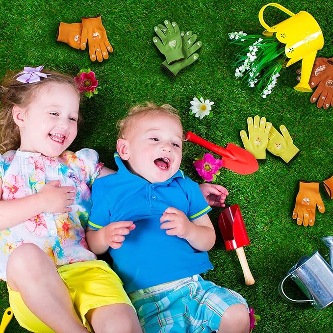 COOLJOB Small Toddler Gardening Gloves for Little Boys Girls Ages 2-4, Breathable Kids Work Gloves with Grippy Animal Paw Dots for Children Yard Landscape, Orange Dog, 1 Pair