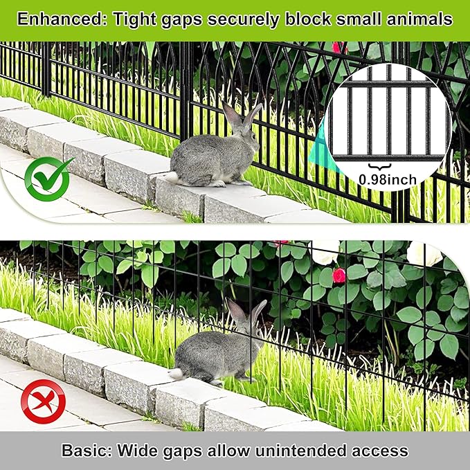 Bepatio 5 Panels Tall Garden Fence with Latch, 40in (H) x 11.5ft (L) Dog Fence Outdoor for Yard, Arc Metal Fencing Panels, Animal Barrier Fencing for Outdoor, Patio, Flower Bed
