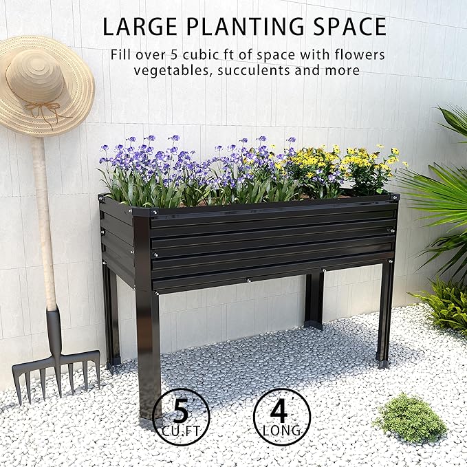 Galvanized Raised Garden Bed with Legs,2PCS 48×18×30in Elevated Planter Box for Backyard,Garden, Patio, Balcony, 300lb Capacity,Planters for Outdoor Plants,Black
