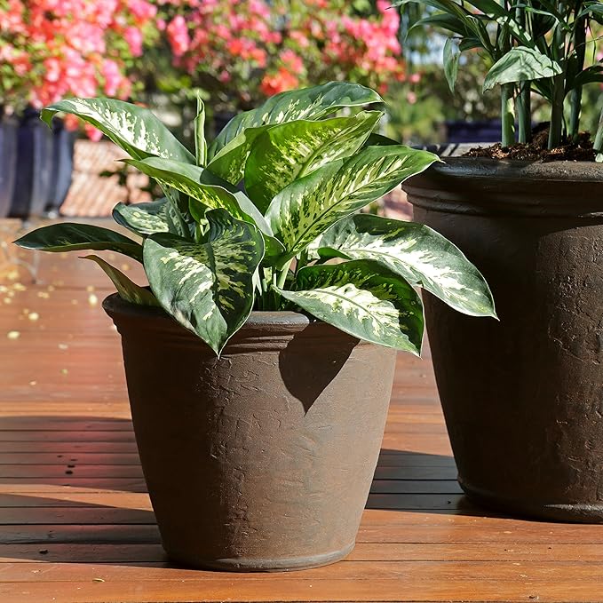 Sunnydaze 15.25-Inch Anjelica Large Plastic Pot for Plants - Double-Walled Outdoor Polyresin Round Planter with Drillable Drainage Holes - Rust
