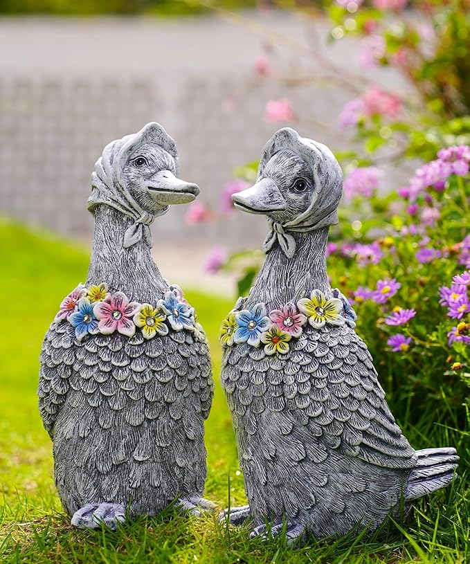 Nacome Solar Goose Outdoor Statues for Garden: Outside Decor with Glowing Flower Clearance for Porch Yard Art Lawn Ornaments Patio Balcony - Birthday Gifts for Women Mom Grandma(Gray)