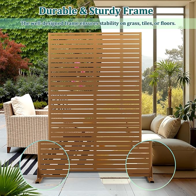 Metal Privacy Screen Outdoor Privacy Screen, Freestanding Fence Panel for Outside, 72''H×47''W, Decorative Screen Panel for Backyard/Patio/Deck