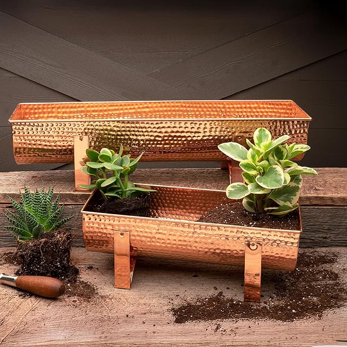 Kings County Tools Copper Window Planter Box for Indoor and Outdoor Use - 15.5” Rectangle Flower Pots Outdoor Planters with Water-Resistant Solid Copper - Beautiful Pots for Plants