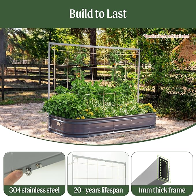 Vego Garden 9.5ft Long Metal Frame Tomato Trellis, Garden Trellis for Climbing Plants Like Cucumber Beans Tomatoes & Vines, for Raised Garden Beds