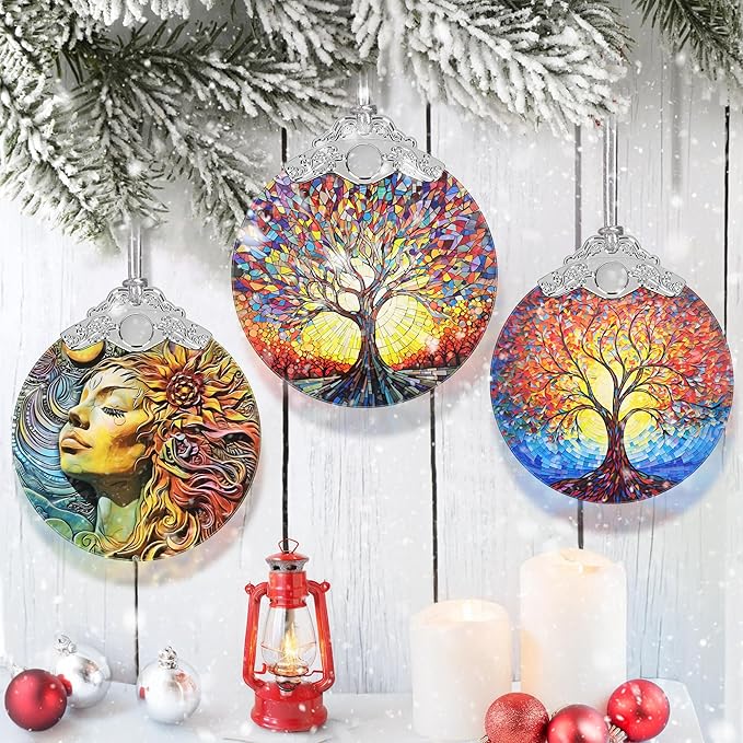 Tree of Life Decor - Stained Glass Christmas Ornament - Hanging Decoration for Tree - Gifts for Friends, Family