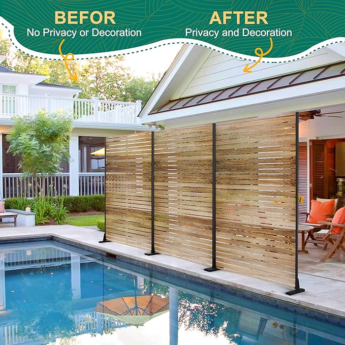 72" H×47" W Metal Outdoor Privacy Screen Freestanding, Outdoor Privacy Screens and Panels for Patio Lawn Deck, Decorative Fence(Consists of 3 Panels)