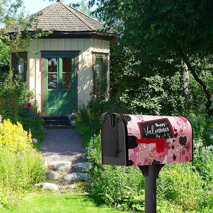 Happy Valentine's Day Mailbox Cover - Red Love Heart Magnetic Mailbox Cover - Floral Holiday Letter Post Box Wrap - Standard Size 18" X 21" for Garden Outdoor Yard Decor