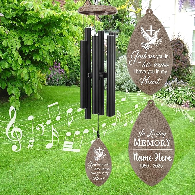 ASTARIN Personalized Sympathy Wind Chimes, Sympathy Gifts for Loss Mother Wife Husband, Deep Tone Large Personalized Wind Chime for Indoor Outside, in Loving Memory of Loved One