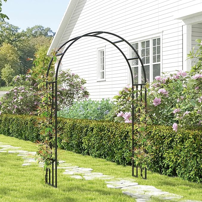 Outsunny 7.3ft Steel Garden Arch Trellis, Garden Arbor Trellis for Climbing Plants Roses Wisteria Vines, Flower Arch Wedding Arch Stand for Outdoor, Garden, Lawn, Backyard, Black