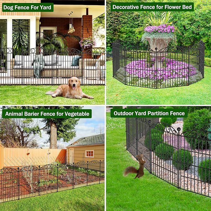 Garden Fence 12 Panel - 30in H x 23.6ft L, No Dig Rustproof Metal Tall Animal Barrier for Dogs Rabbits, Decorative Outdoor Border for Yard, Patio, and Flower Beds