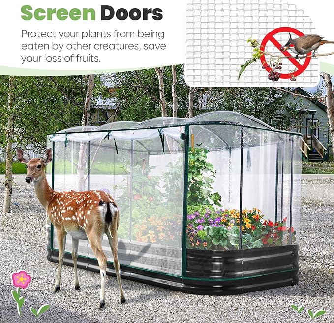 KING BIRD Raised Garden Bed with Cover Galvanized Oval Planter Garden Box Outdoor for Gardening, Vegetables, Flowers 94.5x47.2x11.8 in, Clear