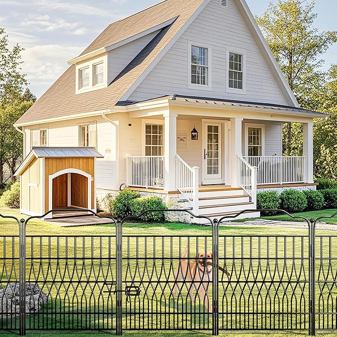 Bepatio 5 Panels Tall Garden Fence with Latch, 40in (H) x 11.5ft (L) Dog Fence Outdoor for Yard, Arc Metal Fencing Panels, Animal Barrier Fencing for Outdoor, Patio, Flower Bed