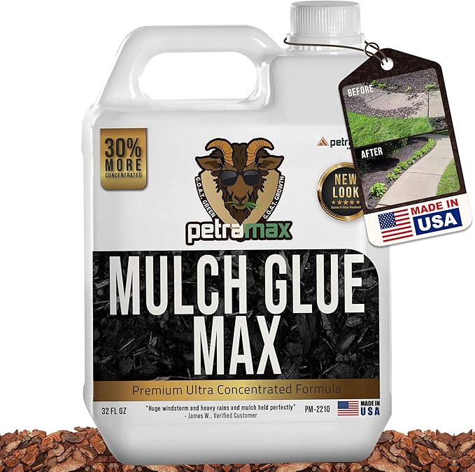 PetraMax Mulch Glue for Landscaping Rocks Max Concentrate, Non-Toxic Pea Gravel Binder, Mulch and Rock Glue for Landscaping, Landscape Rock and Gravel Stabilizer - Dries Clear Fast Dry (Max, 32oz)
