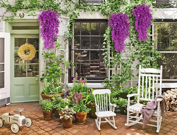 RECUTMS 4 Pack Artificial Plants Hanging Faux Eucalyptus Leaf Greenery Fake Plant for Wall House Room Patio Indoor Outdoor Home Shelf Office Decor (Fuchsia)