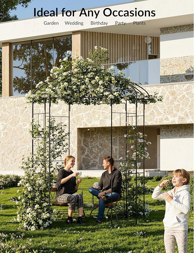 8.8 FT Birdcage Shape Garden Arch,Pergola Pavilion for Climbing Plants Outdoor,Steel Wedding Arches for Ceremony Party,Metal Garden Arbor for Patio,Backyard,Black